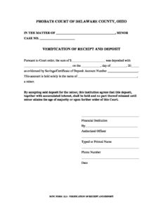 verification of receipt and deposit probate